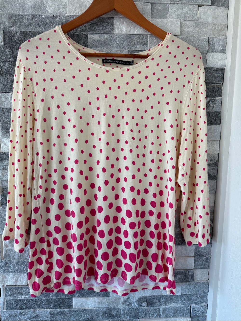 Women’s GUDRUN SJODEN Ivory Long Sleeve Top Shirt-Pink Dots-Sz XL